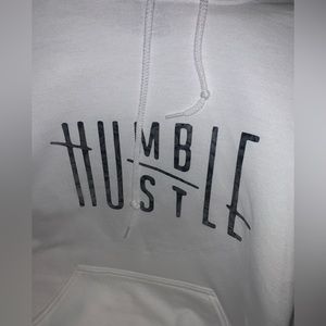 White sweatshirt with silver rose vinyl.